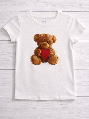 Girls Teddy Bear Graphic T-Shirt Size XL 14 White Cute Heart Tee